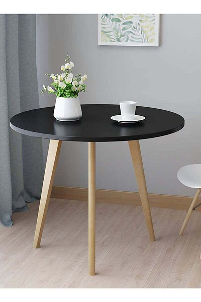 Taimi ound Wooden Dining Table, Multi-Purpose Table for Living Room, Bedroom, 80x80x70cm - Black