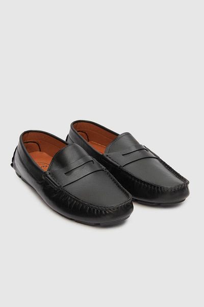 Twn Black Leather Loafer Shoes