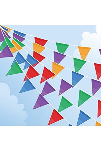 MARKQ لافتة علم مثلثة بطول 2.8 متر - 10 قطع من لافتات الورق متعددة الألوان لل...