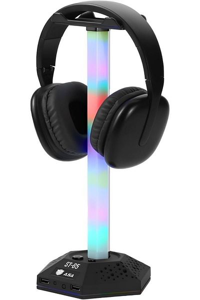 ASA Headset Stand With 2 Port USB Hub – Dynamic RGB lighting with 1.2m Cable length | Black