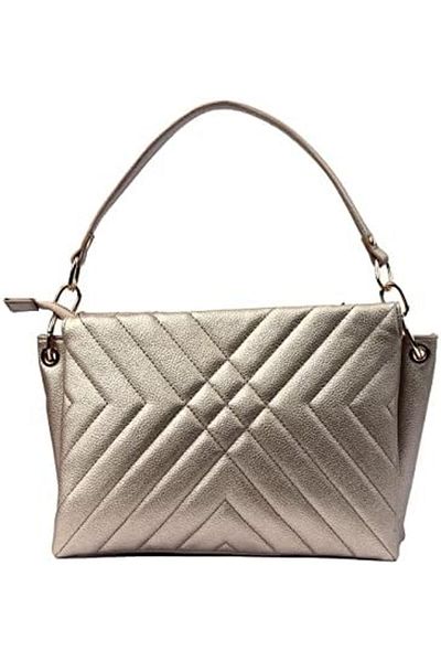 AMICA Alessia Women’s Vegan Leather Quilted Top Handle Metallic Gold Bag Convertible Clutch In Peb