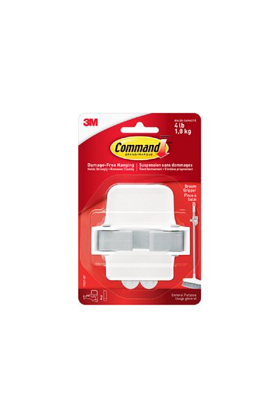 COMMAND Self-Adhesive Damage-Free Elegant Durable Plastic Broom Gripper with 2 Strips White