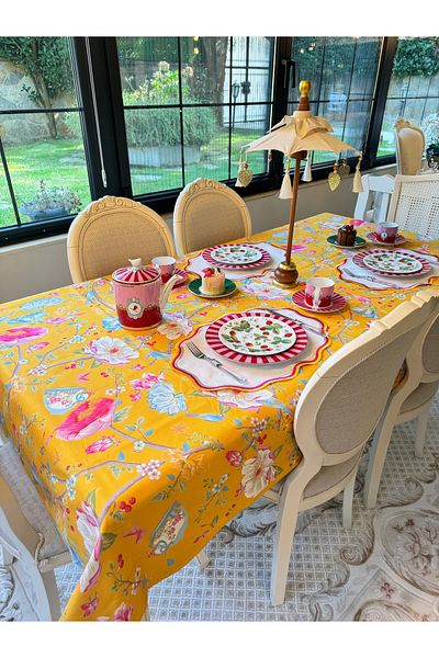 Merve Kaymakcı Flower Pattern Mustard Table Cover
