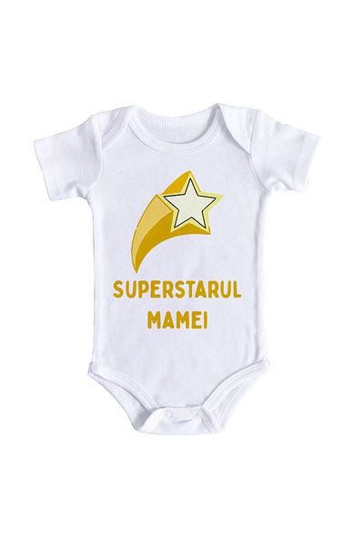 OEM Body bebe, superstarul mamei, 0 -3 luni, maneca scurta, bonisa creativ, alb, 100% bumbac