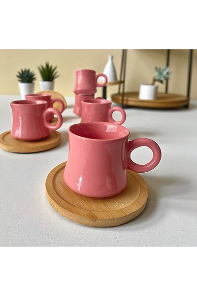 Arsim Home 6-Person Pink Bamboo Plate Cup Set