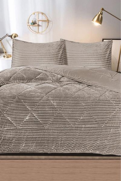 Çeyiz Diyarı Derya Double Plush Bedspread Beige