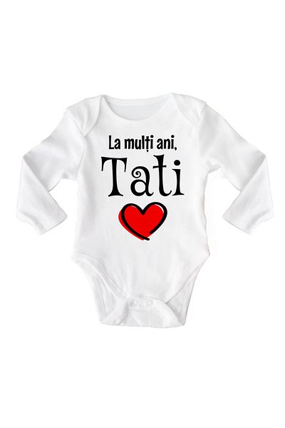 OEM Body cu maneca lunga bebe personalizat cu mesaj "La multi ani, tati!", alb, 100% bumbac, 12-18 luni