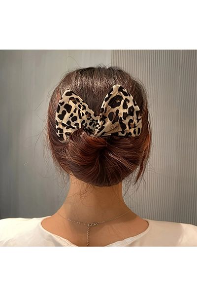 Efna Store Leopard Patterned Wire Bun Making Bandana, Ballerina Bun Buckle (1 Piece)
