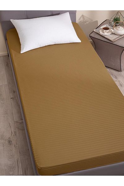 Karna Home Bed Sheet Stripe Satin Plain Elastic Single