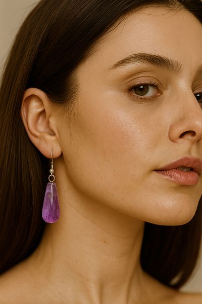 anonim Natural Amethyst Stone Drop Earrings – Purple Natural Stone Earrings – Vexa Accessories