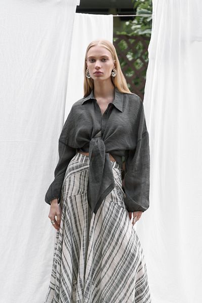 BOHEMAİ Peigi Striped Piece Black Midi Skirt