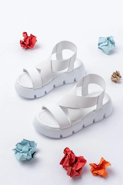 KİNDEP Kindep Poli Light Sole Rubber Thick Sole Girls Sandals White