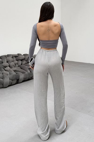 Sun Victoria Women's Gray Linen Trousers with Elastic Waist