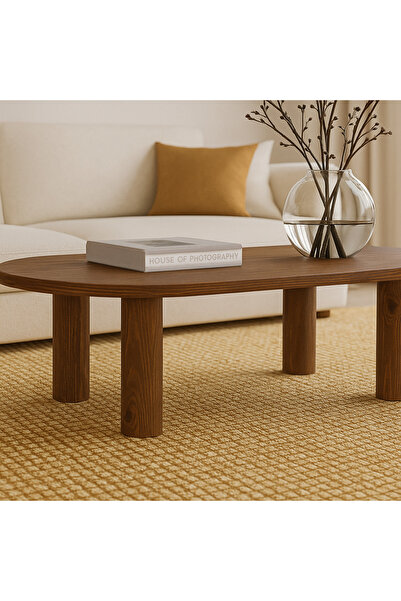 Trihome Modern Tasarımlı Masif Ahşap Orta Sehpa Minimal ve Şık Oval Tasarım S...