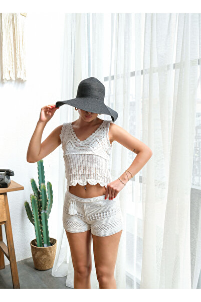 BLUE DAY'S Set bluză și pantaloni scurți croșetat