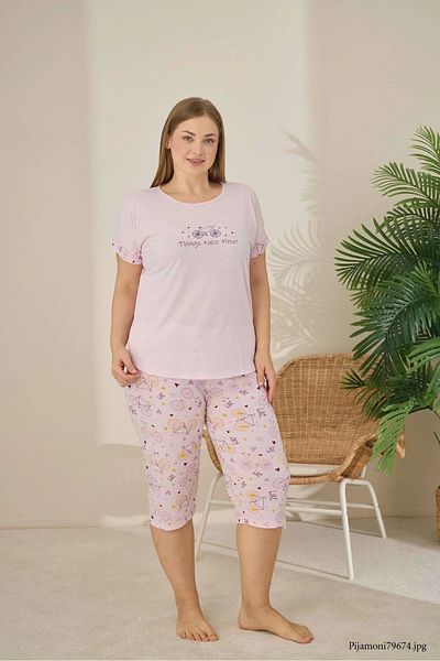 Pijamoni Plus Size Light Pink Polyviscose Fabric Pajama Set – 7345