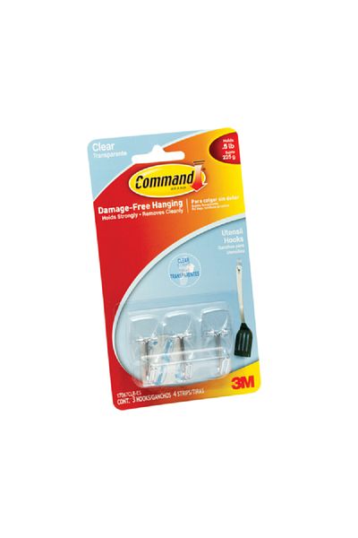 COMMAND 3-Piece Damage Free Hanging Wire Self Adhesive Hook with 4 Strips Clear Small