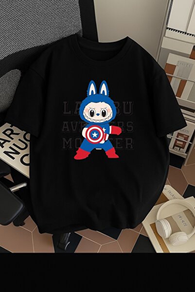 SOHR تي شيرت قطني كبير الحجم مطبوع عليه كابتن أمريكا لابوبو للجنسين للرجال/ال...