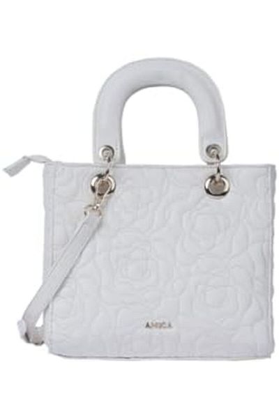 AMICA Silene Floral Ladies Crossbody Handbag Leather with Detachable Strap - Ivory