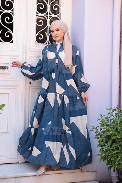 LOCCO Rochie de damă cu model mixt albastru
