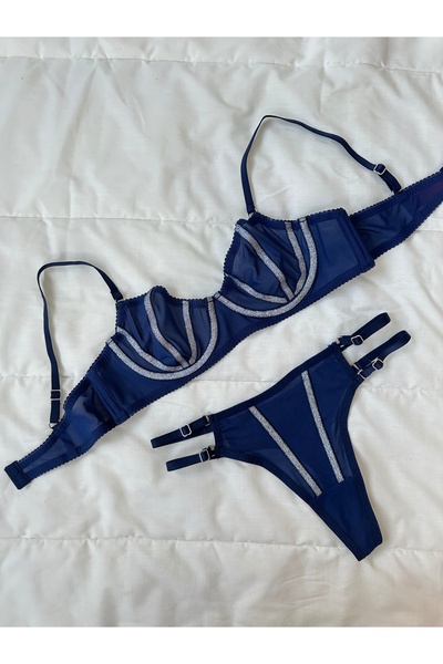 Feruzdesign Set bralet Lori albastru bleumarin cu sclipici