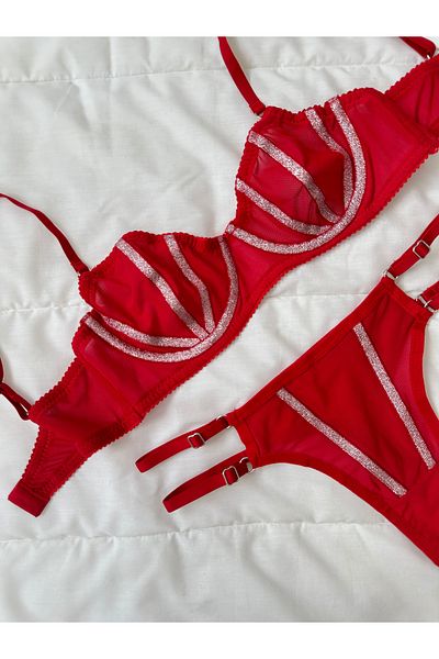 Feruzdesign Glittery Red Lori Bralet Set