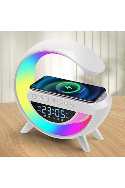 OEM Multifunctional lamp, wireless charging, alarm clock, Bluetooth speaker, FM, USB, TF player, white