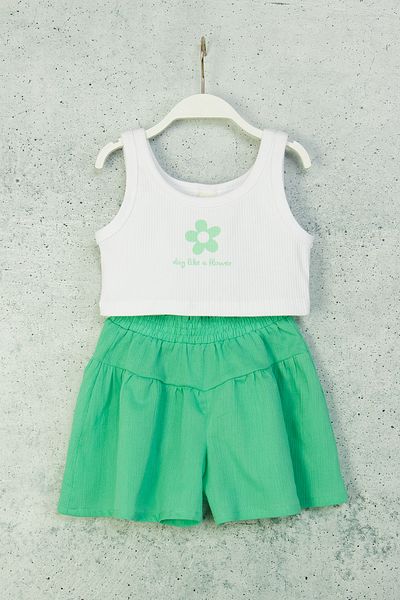 DMB BOYS & GIRLS 2-Piece Girl's Set with Suspender Blouse and Shorts Combination and Elastic Waist