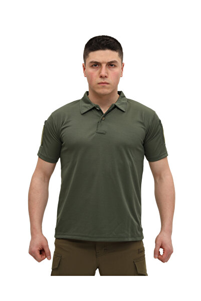SINGLE SWORD Regular Fit Polo Neck Short Sleeve Men's Tactical Khaki T-Shirt/T-Shirt