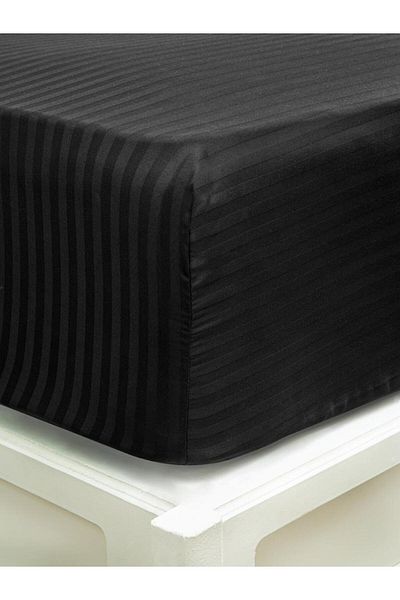 Karna Home Σεντόνι Stripe Satin Plain Elastic Διπλό