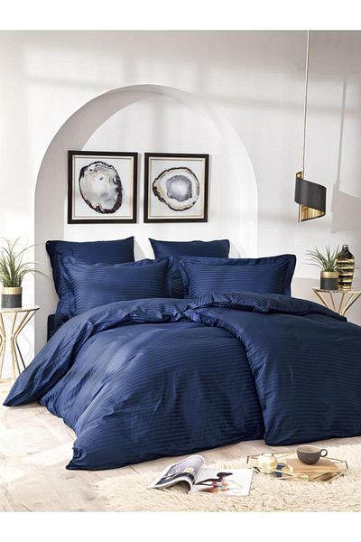 Karna Home Striped Patterned Cotton Duvet Cover Set 150X220