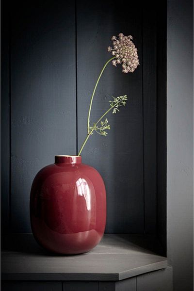 Pip Studio Vaza metalica cu email ovala mare rosu inchis 32 cm