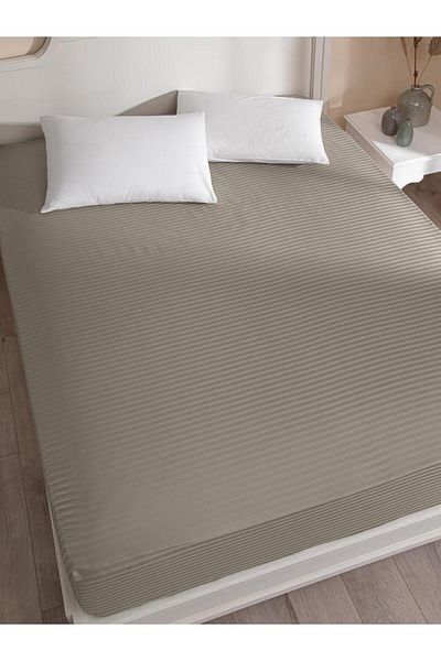 Karna Home Bed Sheet Stripe Satin Plain Elastic Double