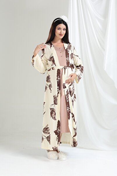 LOHOUSE طقم نسائي من قطعتين من ملابس النوم المنسوجة بنمط توبا روز داستي للحوا...