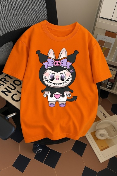 SOHR Unisex Erkek/Kadın Kuromi Labubu Renkli Baskılı Oversize Pamuklu T-Shirt