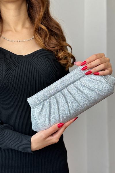 Classbag Women's Silver Glitter Evening Dress Chain Strap Handbag