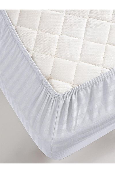 Karna Home Bed Sheet Stripe Satin Plain Elastic Double