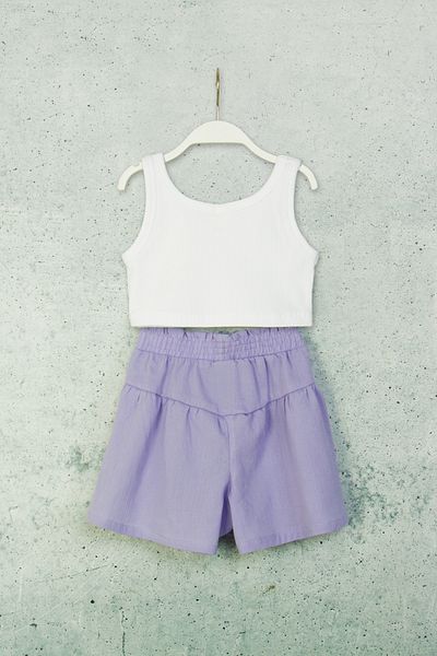 DMB BOYS & GIRLS 2-Piece Girl's Set with Suspender Blouse and Shorts Combination and Elastic Waist