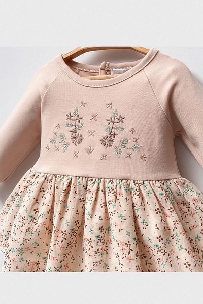 Cassiope Floral Patterned Long Sleeve Embroidered Baby Girl Dress