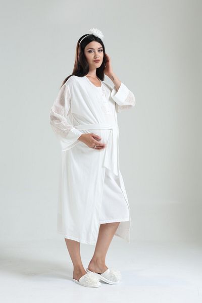 LOHOUSE Set de 2 halate de maternitate pentru femei Tuba Ecru din bumbac cu model de vară