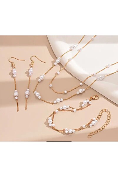 Shiklik MODA طقم مجوهرات نسائية أنيق مكون من 3 قطع من سلسلة اللؤلؤ