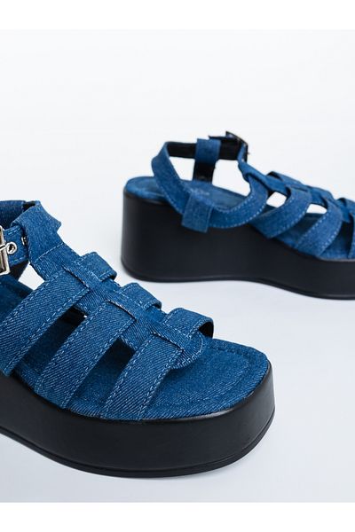 Kalapod Sandale dama cu platforma albastre inchis din material textil Hamada