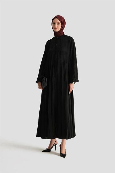 Armine Πέτρινη Πλισέ Abaya 25Y8302 Μαύρο