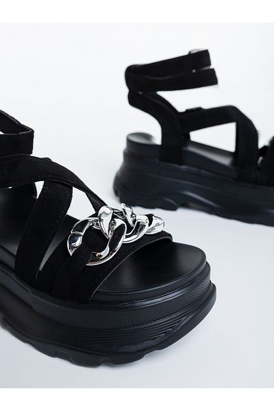 Kalapod Sandale dama cu platforma negre din material textil Zenhana