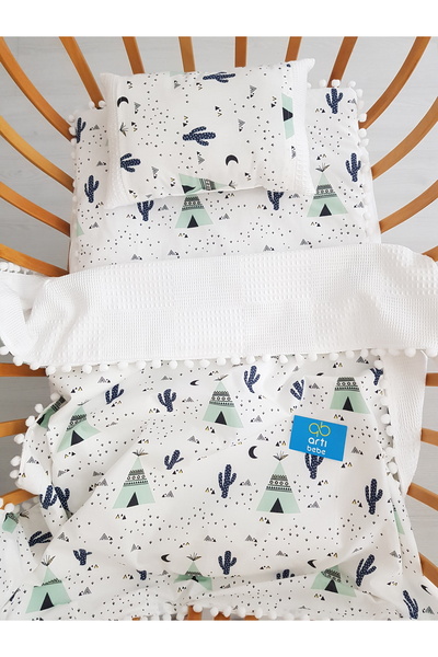 artıbebe طقم مكون من 3 قطع مع خيمة: بطانية، مفرش ووسادة – 100% قطن