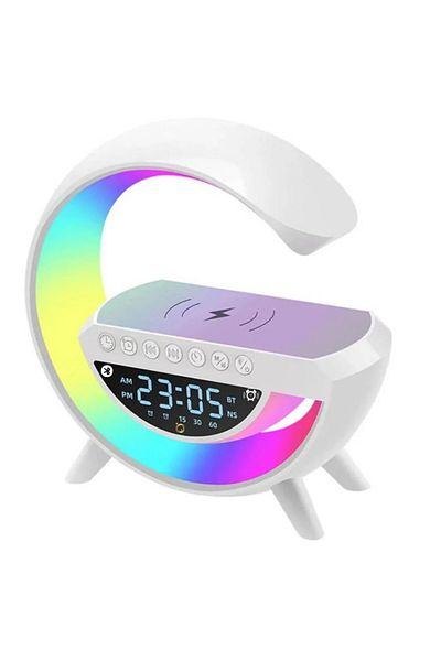 OEM Multifunctional lamp, wireless charging, alarm clock, Bluetooth speaker, FM, USB, TF player, white