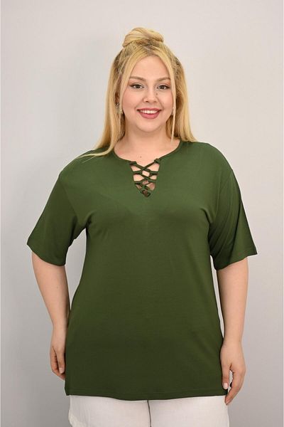 Koza Butik Women's Plus Size Short Sleeve Collar Piping Detailed Blouse 1970-25