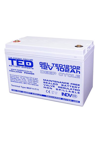 TED Electric Baterie reîncărcabilă M8 12V staționară VRLA 102Ah GEL, dimensiuni 331x173x213 mm, TED12102