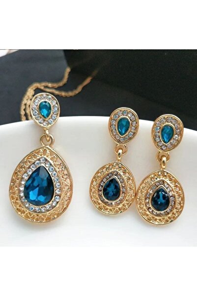 MODAELMAS1 Crystal Droplet Necklace Set to Complement Your Elegance