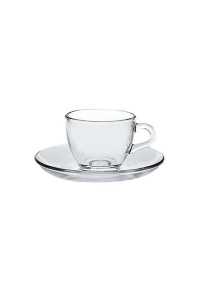 Paşabahçe Set of 6 glass cups with saucers 90ml Pasabahce Basic 97984